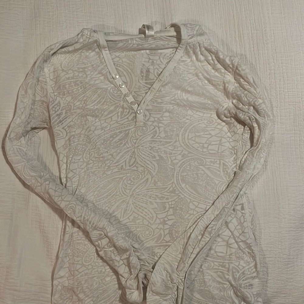 White sheer hooded long sleeve top